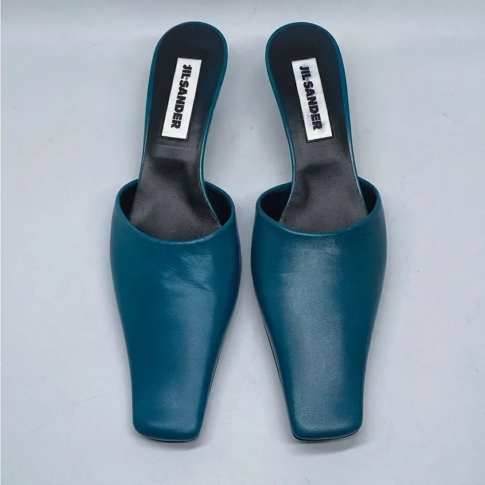 JIL SANDER Square Toe Leather Pumps size 36.5